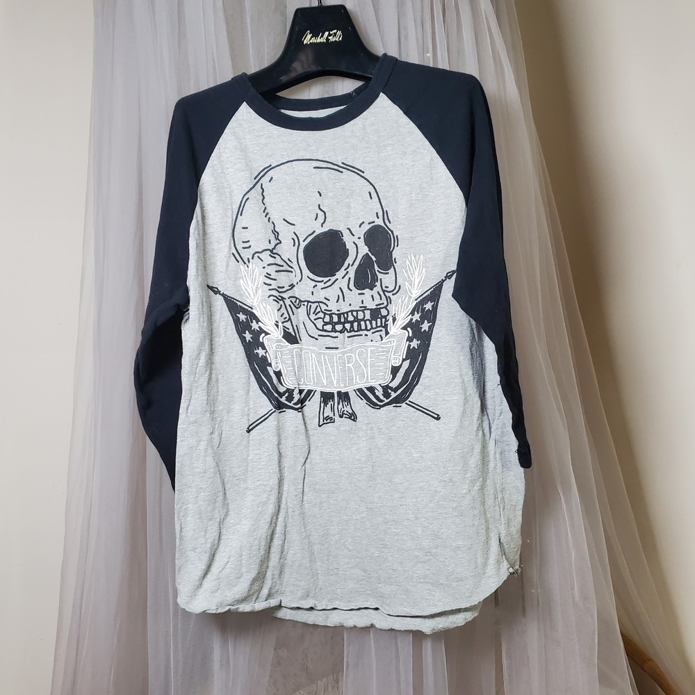 Converse All Star Skull Jersey Grunge Y2K 90s Skater Womens L Goth Streetwear